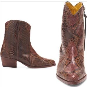 Free People Brown Snake Print Ankle Boots
